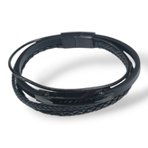 دستبند مردانه چرمی دولاین با پلاک و قفل استیل