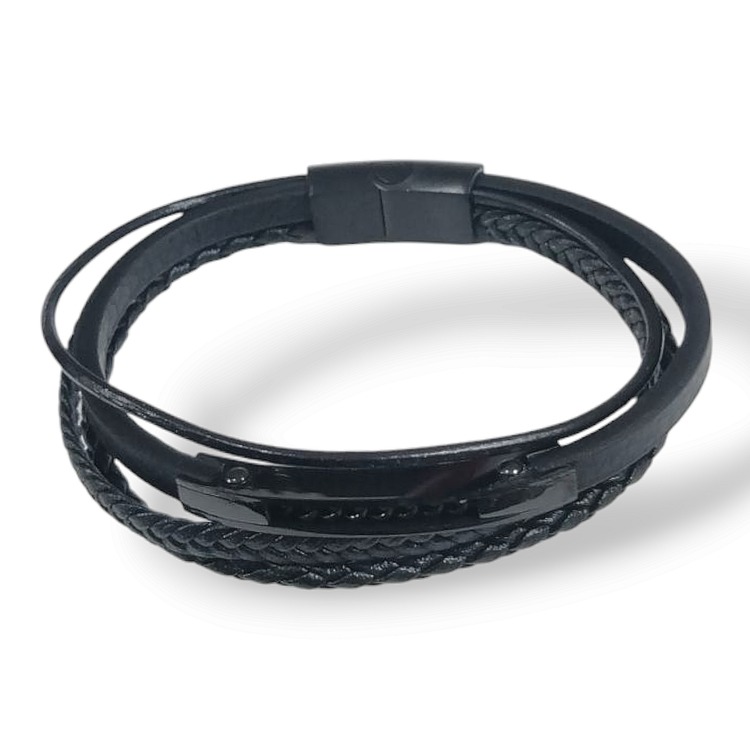 دستبند مردانه چرمی دولاین با پلاک و قفل استیل