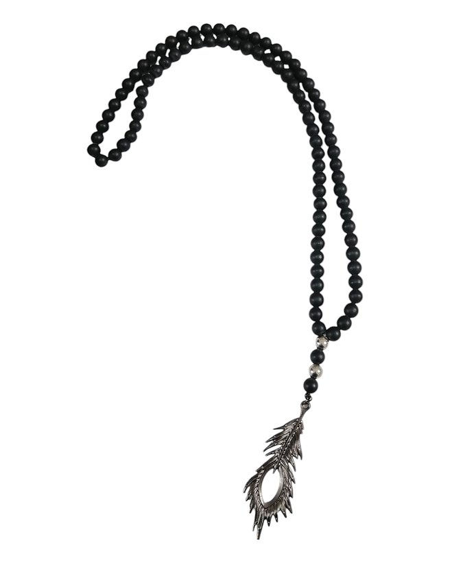 گردنبند اونیکس با آویز پر سفید