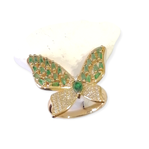 انگشتر مدل پروانه فول نگین سبز